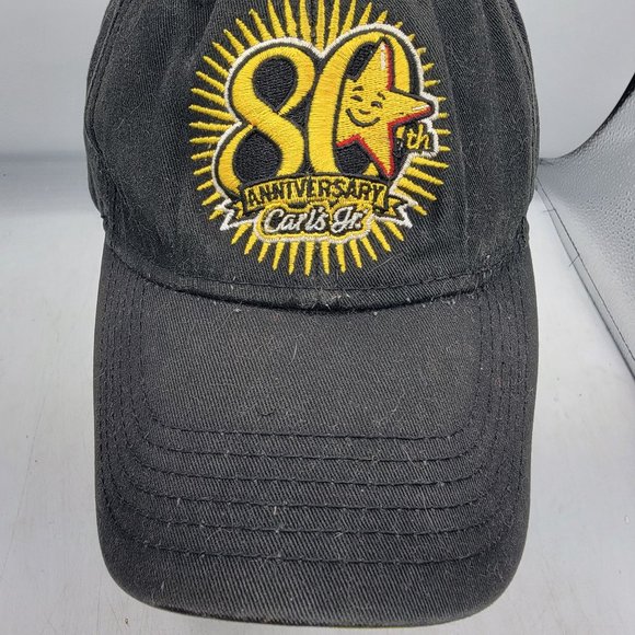 Carls Jr 80th Anniversary Hat Adjustable Employee Uniform Black Baseball Cap - Picture 5 of 9